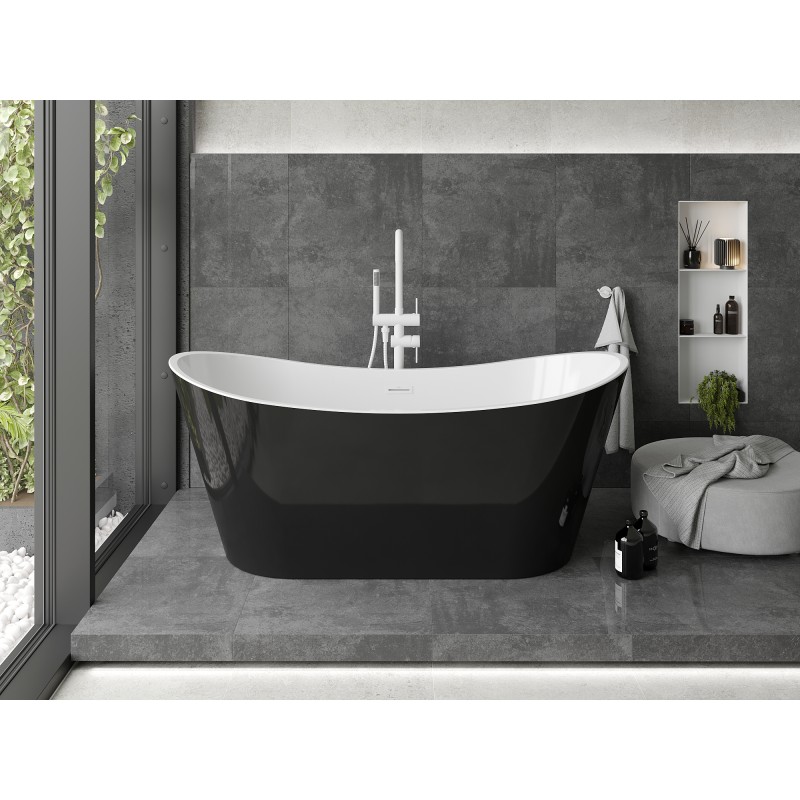Mexen Montana freistehende Badewanne 180 x 80 cm, weiß/schwarz, weißer Überlauf - 52011808075-20