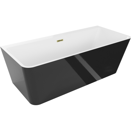 Mexen Volta freistehende Wandwanne 150 x 75 cm, weiß/schwarz, Überlauf gold - 51131507575-50