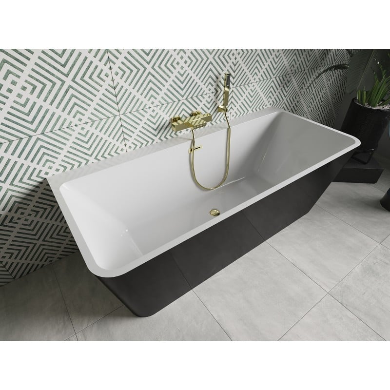 Mexen Volta freistehende Wandwanne 150 x 75 cm, weiß/schwarz, Überlauf gold - 51131507575-50