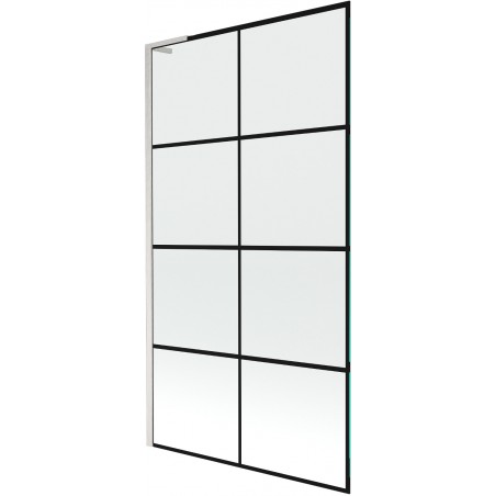 Mexen Next L Badewannenwand 1-flügelig 100 x 150 cm, schwarzes Gitter, gebürstetes Nickel - 895-100-000-03-77-97