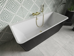 Mexen Volta freistehende Wandbadewanne 170 x 75 cm, weiß/schwarz, Überlauf gold - 51131707575-50