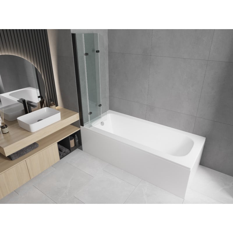Mexen Vega Rechteckige Wanne 170 x 70 cm mit Verkleidung und 3-flügeliger 120 cm Duschwand, transparent, schwarz