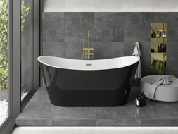 Mexen Montana freistehende Badewanne 180 x 80 cm, weiß/schwarz, Ablaufgarnitur gold gebürstet - 52011808075-55