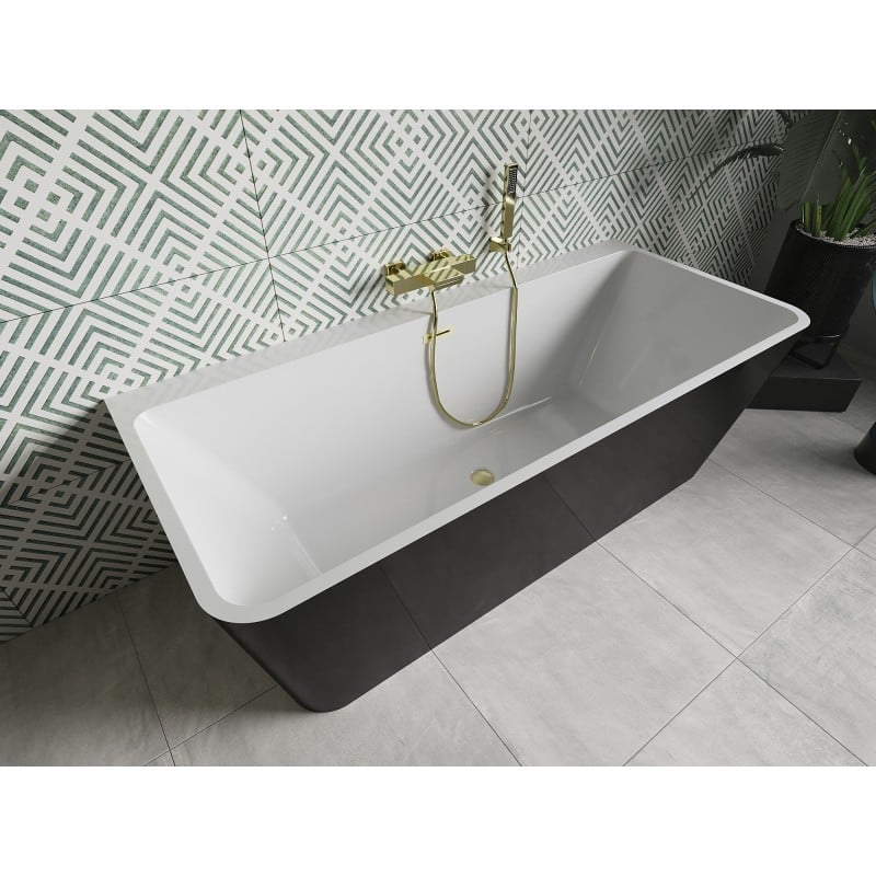 Mexen Volta freistehende Wandbadewanne 170 x 75 cm, weiß/schwarz, Überlauf gold gebürstet - 51131707575-55