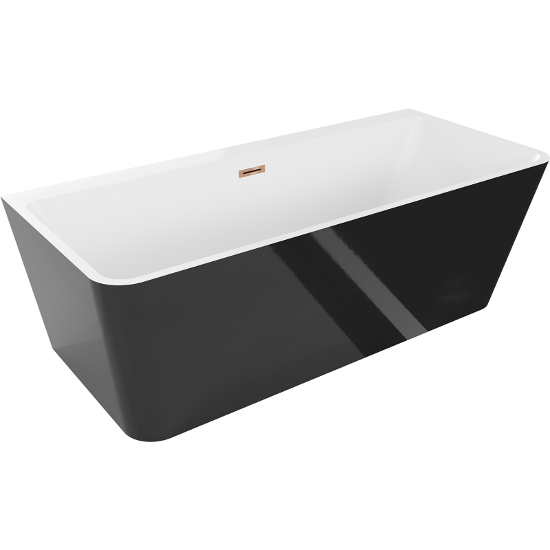 Mexen Volta freistehende, wandstehende Badewanne 150 x 75 cm, weiß/schwarz, Überlauf Roségold - 51131507575-60