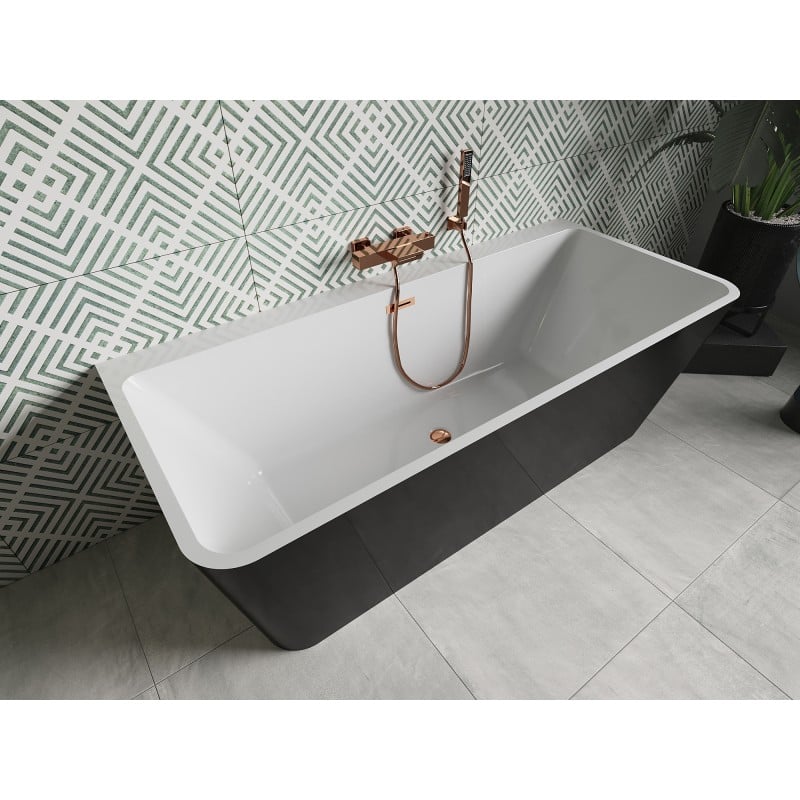 Mexen Volta freistehende an der Wand montierte Badewanne 170 x 75 cm, weiß/schwarz, Überlauf in Roségold - 51131707575-60