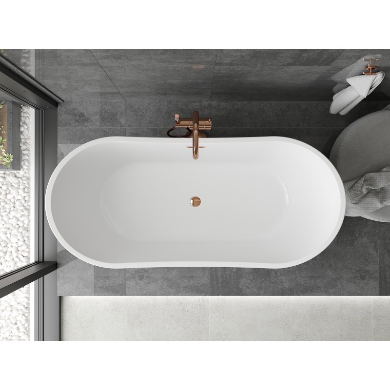 Mexen Montana freistehende Badewanne 180 x 80 cm, weiß/schwarz, Überlauf roségold - 52011808075-60