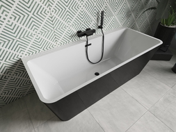 Mexen Volta freistehende Wandbadewanne 150 x 75 cm, weiß/schwarz, schwarzer Überlauf - 51131507575-70
