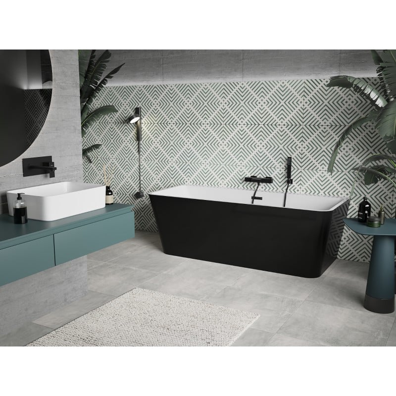 Mexen Volta freistehende Wandbadewanne 150 x 75 cm, weiß/schwarz, schwarzer Überlauf - 51131507575-70