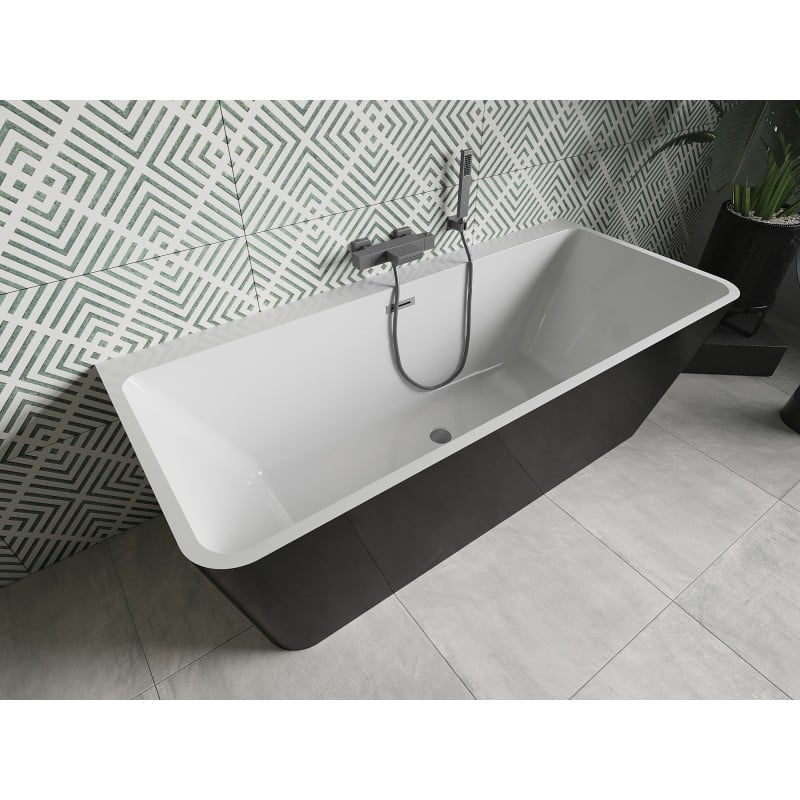 Mexen Volta freistehende Badewanne zur Wandmontage 150 x 75 cm, weiß/schwarz, gunmetal Überlauf - 51131507575-95
