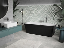 Mexen Volta freistehende an der Wand montierte Badewanne 170 x 75 cm, weiß/schwarz, Überlauf Gun Metal - 51131707575-95
