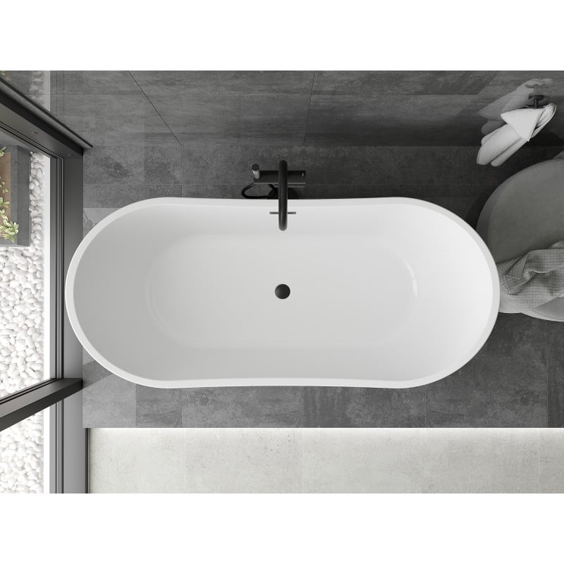 Mexen Montana freistehende Badewanne 180 x 80 cm, weiß/schwarz, schwarzer Überlauf - 52011808075-70
