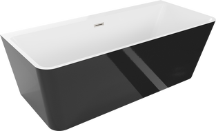 Mexen Volta freistehende Wannenrand-Badewanne 150 x 75 cm, weiß/schwarz, Überlauf gebürstetes Nickel - 51131507575-97