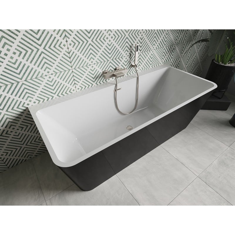 Mexen Volta freistehende Wannenrand-Badewanne 150 x 75 cm, weiß/schwarz, Überlauf gebürstetes Nickel - 51131507575-97