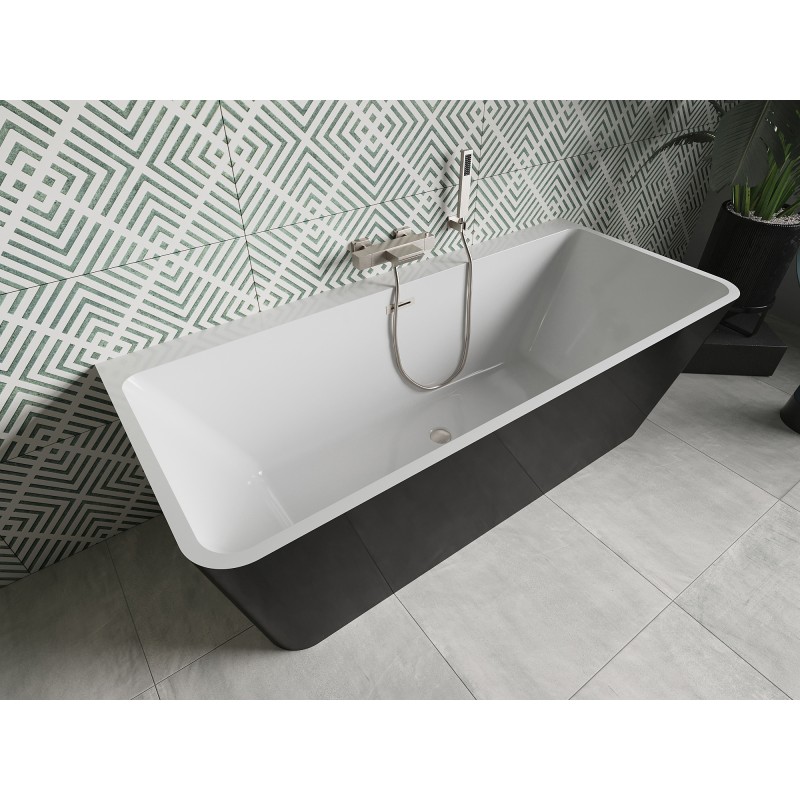 Mexen Volta freistehende an der Wand stehende Badewanne 170 x 75 cm, weiß/schwarz, Überlauf gebürstetes Nickel - 51131707575-97