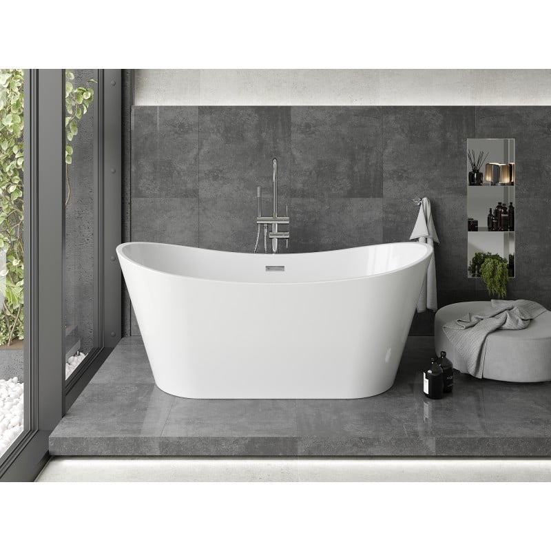 Mexen Montana freistehende Badewanne 180 x 90 cm, weiß, Überlauf Chrom - 52011809000-01