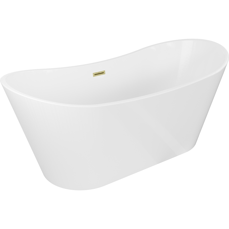 Mexen Montana freistehende Badewanne 180 x 90 cm, weiß, Überlauf gebürstetes Gold - 52011809000-55