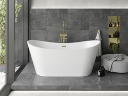 Mexen Montana freistehende Badewanne 180 x 90 cm, weiß, Überlauf gebürstetes Gold - 52011809000-55
