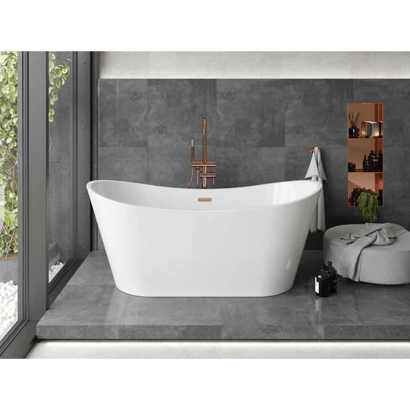 Mexen Montana freistehende Badewanne 180 x 90 cm, weiß, Überlauf gebürstetes Kupfer - 52011809000-65