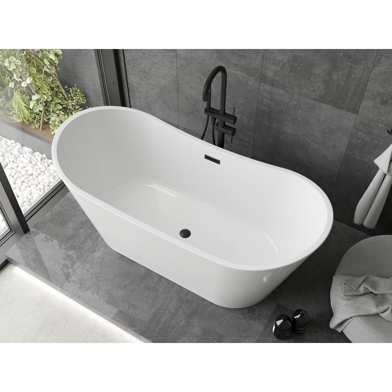 Mexen Montana freistehende Badewanne 180 x 90 cm, weiß, schwarzer Überlauf - 52011809000-70