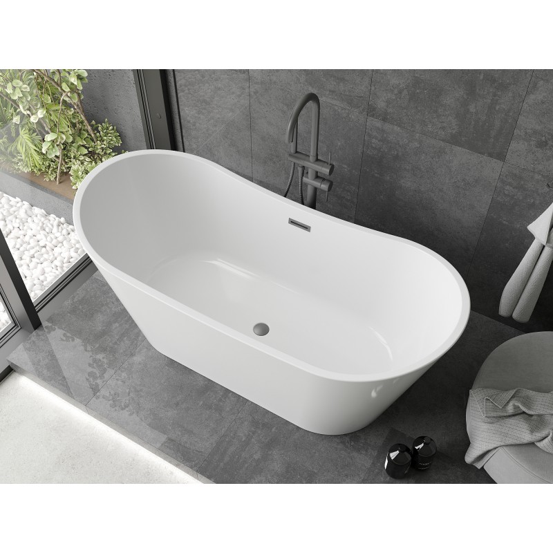 Mexen Montana freistehende Badewanne 180 x 90 cm, weiß, Überlauf Gun Metal - 52011809000-95