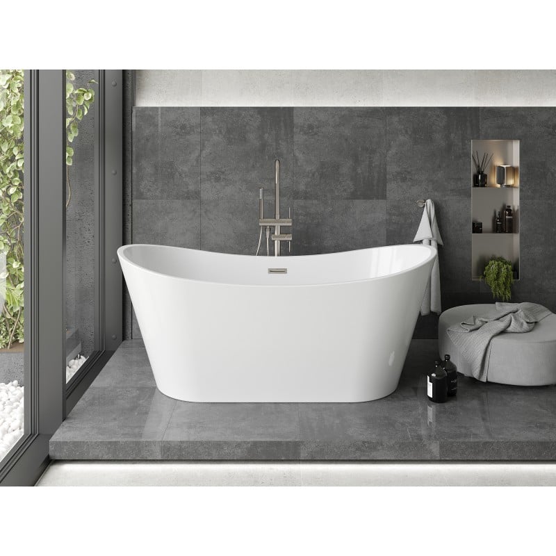 Mexen Montana freistehende Badewanne 180 x 90 cm, weiß, Überlauf gebürstetes Nickel - 52011809000-97