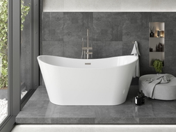 Mexen Montana freistehende Badewanne 180 x 90 cm, weiß, Überlauf gebürstetes Nickel - 52011809000-97