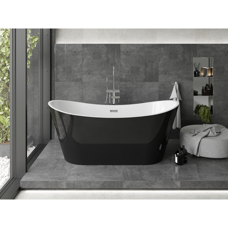 Mexen Montana freistehende Badewanne 180 x 90 cm, weiß/schwarz, Überlauf Chrom - 52011809075-01