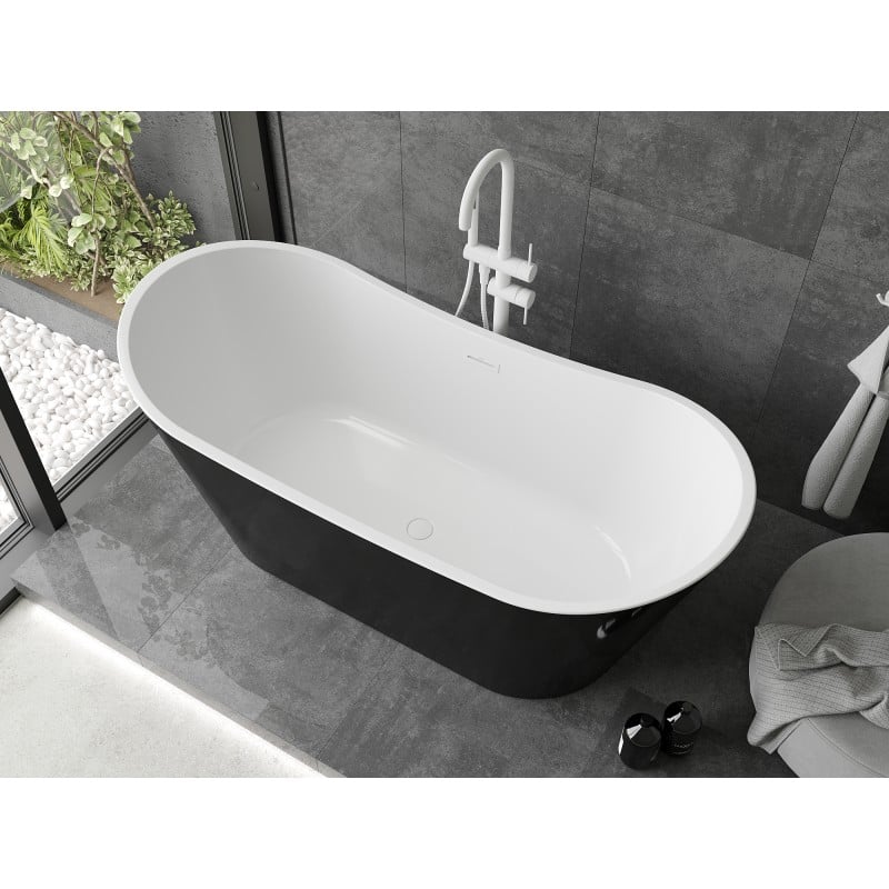 Mexen Montana freistehende Badewanne 180 x 90 cm, weiß/schwarz, weißer Überlauf - 52011809075-20
