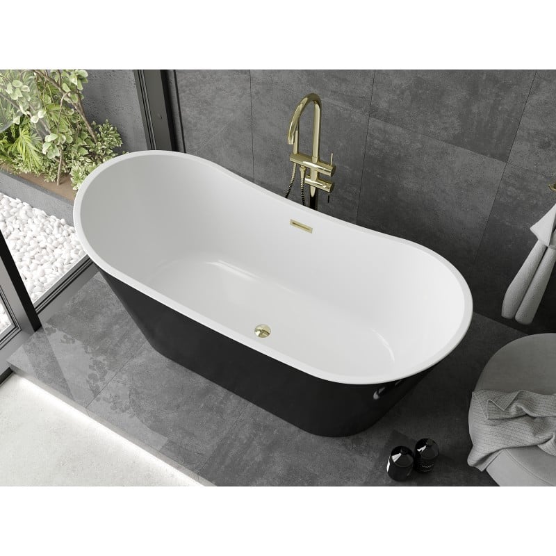 Mexen Montana freistehende Badewanne 180 x 90 cm, weiß/schwarz, Überlauf gold - 52011809075-50
