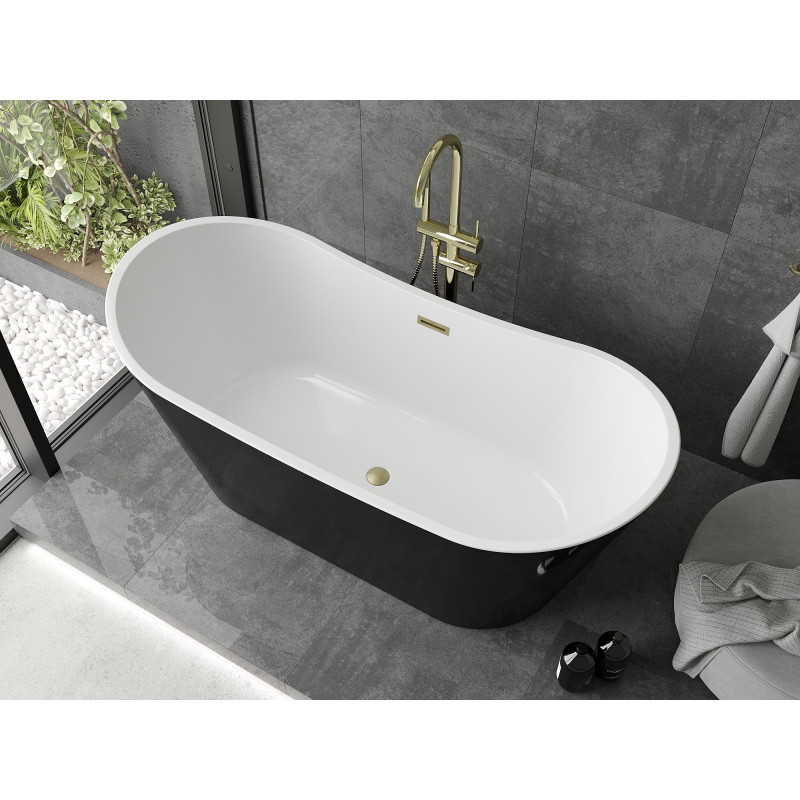 Mexen Montana freistehende Badewanne 180 x 90 cm, weiß/schwarz, Überlauf gold gebürstet - 52011809075-55