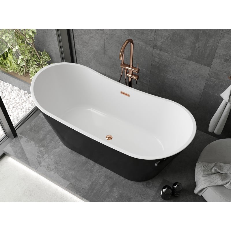 Mexen Montana freistehende Badewanne 180 x 90 cm, weiß/schwarz, Überlauf Roségold - 52011809075-60