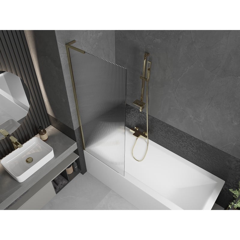 Mexen Next L Badewannenabtrennung 1-teilig 70 x 150 cm, Streifen, Gold - 895-070-000-03-09-50