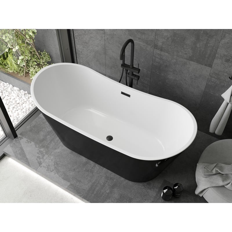 Mexen Montana freistehende Badewanne 180 x 90 cm, weiß/schwarz, schwarzer Überlauf - 52011809075-70