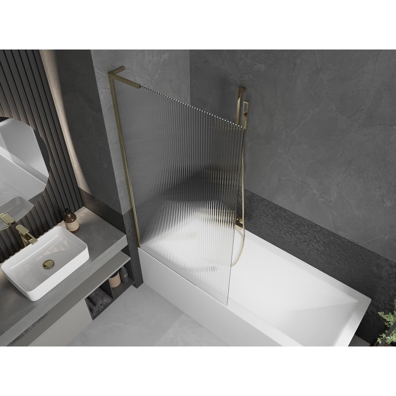 Mexen Next L Badewannenfaltwand 1-flügelig 90 x 150 cm, gestreift, gold - 895-090-000-03-09-50