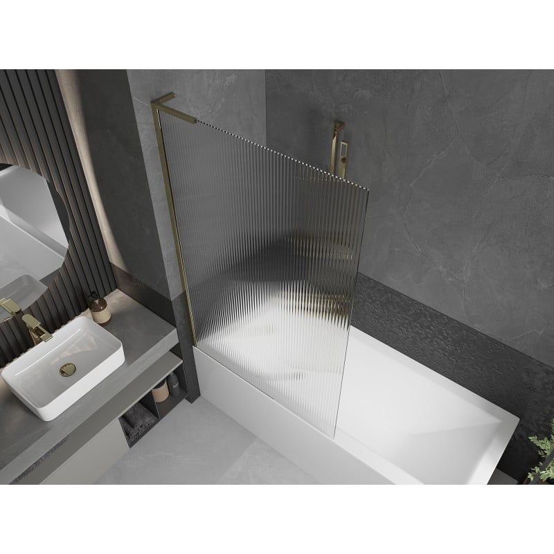 Mexen Next L Badewannenabtrennung 1-flügelig 100 x 150 cm, Streifen, Gold - 895-100-000-03-09-50