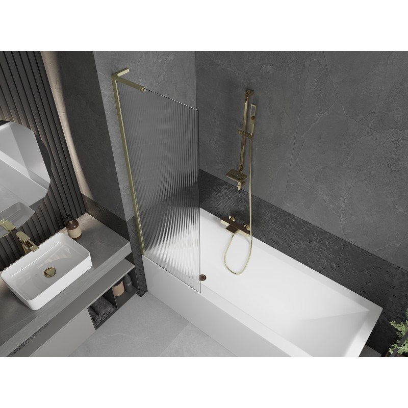 Mexen Next L Badewannenfaltwand 1-flügelig 60 x 150 cm, Streifen, gebürstetes Gold - 895-060-000-03-09-55