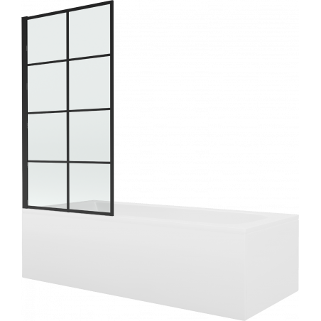 Mexen Vega Rechteckige Badewanne 170 x 70 cm mit Verkleidung und 1-flügeliger Duschwand 80 cm, schwarzes Fixmuster