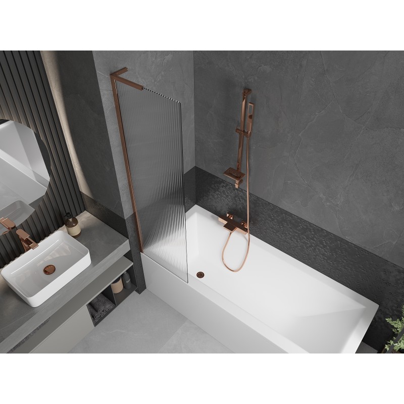 Mexen Next L Badewannenfaltwand 1-flügelig 50 x 150 cm, Streifen, Roségold - 895-050-000-03-09-60