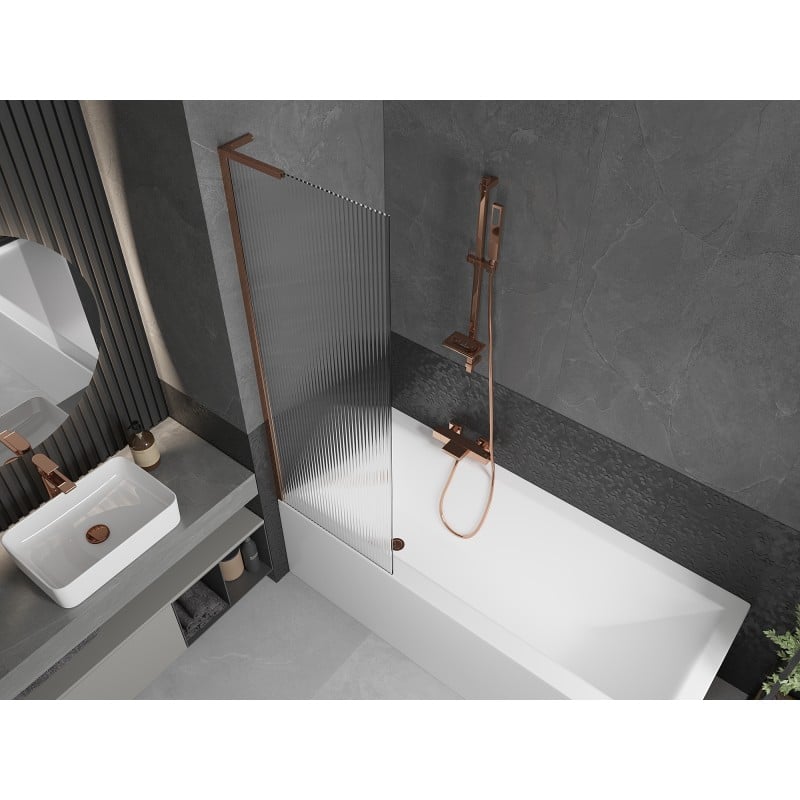 Mexen Next L Badewannenwand 1-flügelig 60 x 150 cm, Streifen, Roségold - 895-060-000-03-09-60