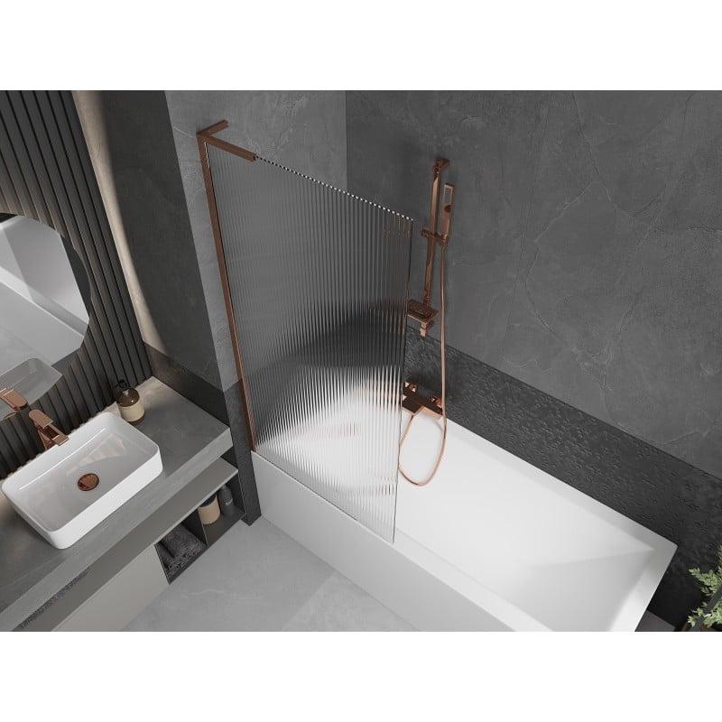 Mexen Next L Badewannenfaltwand 1-flügelig 80 x 150 cm, Streifen, Roségold - 895-080-000-03-09-60