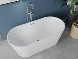 Mexen Luna freistehende Badewanne 160 x 75 cm, weiß, Überlauf Chrom - 52031607500-01