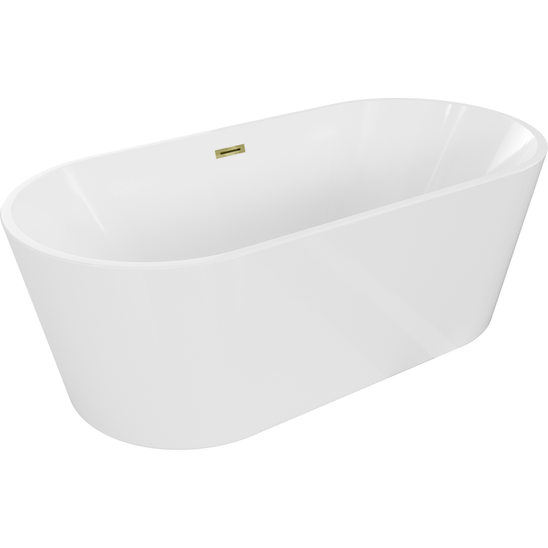 Mexen Luna freistehende Badewanne 150 x 75 cm, weiß, mit Überlauf in Gold - 52031507500-50