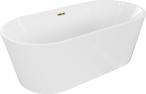 Mexen Luna freistehende Badewanne 150 x 75 cm, weiß, Überlauf gold - 52031507500-50