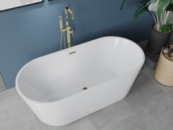 Mexen Luna freistehende Badewanne 160 x 75 cm, weiß, Überlauf gold - 52031607500-50