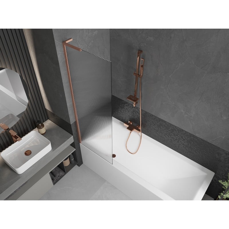 Mexen Next L Badewannenaufsatz 1-flügelig 60 x 150 cm, Streifen, gebürstetes Kupfer - 895-060-000-03-09-65