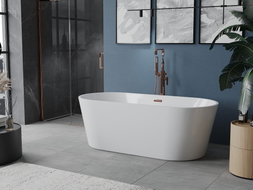 Mexen Luna freistehende Badewanne 150 x 75 cm, weiß, Überlauf Roségold - 52031507500-60