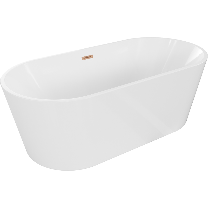 Mexen Luna freistehende Badewanne 150 x 75 cm, weiß, Überlauf gebürstetes Kupfer - 52031507500-65