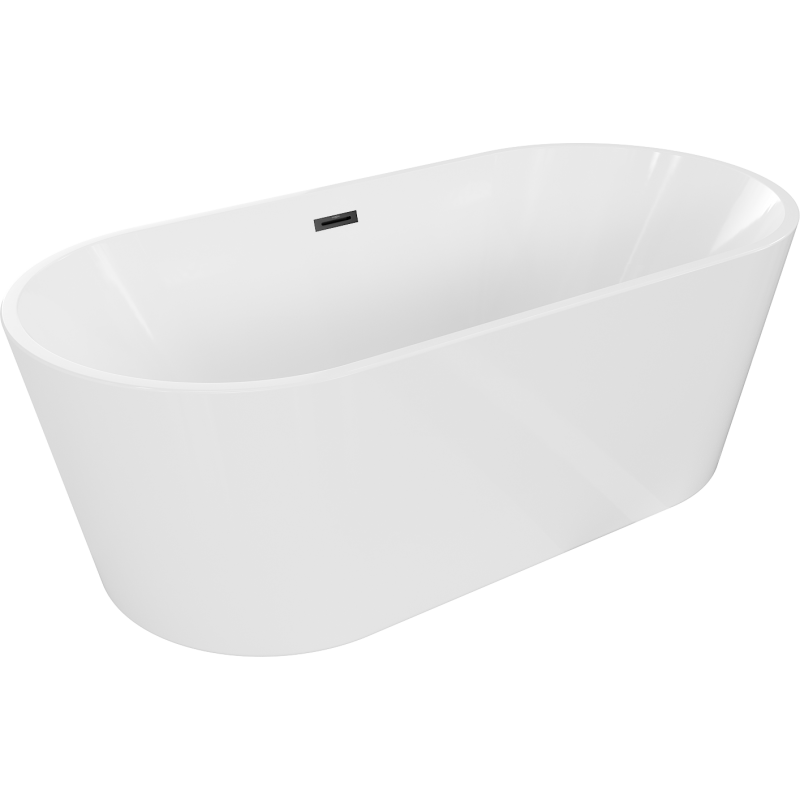 Mexen Luna freistehende Badewanne 150 x 75 cm, weiß, schwarzer Überlauf - 52031507500-70