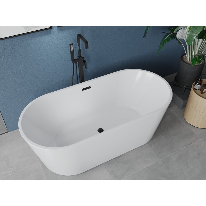 Mexen Luna freistehende Badewanne 150 x 75 cm, weiß, schwarzer Überlauf - 52031507500-70